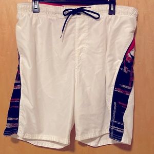Nike White Swim Trunks with Colorful Insets Size L
